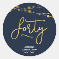 Elegant Blue Strings of Lights 40th Birthday Classic Round Sticker