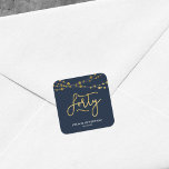 Elegant Blue Strings of Lights 40th Birthday Party Square Sticker<br><div class="desc">This elegant 40th Birthday Party square sticker feature strings of lights and the word "Forty" in faux gold foil against a dark blue background. Check out other matching items here https://www.zazzle.com/collections/strings_of_lights_faux_gold_celebration_collection-119311942951401241?rf=238364477188679314 Personalize it with your details by replacing the placeholder text. For more options click the "Customize it" button. *Please note...</div>