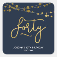 Elegant Blue Strings of Lights 40th Birthday Party Square Sticker
