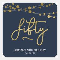 Elegant Blue Strings of Lights 50th Birthday Party Square Sticker