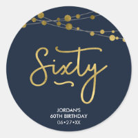 Elegant Blue Strings of Lights 60th Birthday Classic Round Sticker