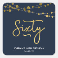 Elegant Blue Strings of Lights 60th Birthday Party Square Sticker