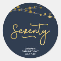 Elegant Blue Strings of Lights 70th Birthday Classic Round Sticker