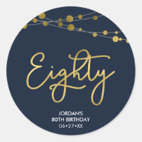 Elegant Blue Strings of Lights 80th Birthday Classic Round Sticker