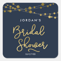 Elegant Blue Strings of Lights Bridal Shower Square Sticker