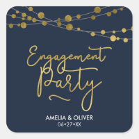 Elegant Blue Strings of Lights Engagement Party Square Sticker