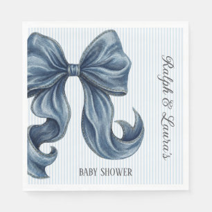 Elegant Blue Striped Bow Baby Shower Napkins
