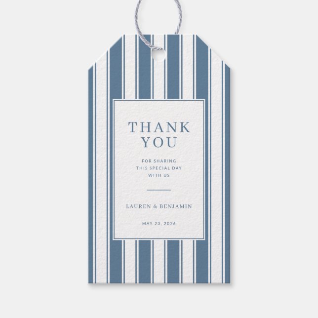 Elegant Blue Striped Gratitude Gift Tags (Front)
