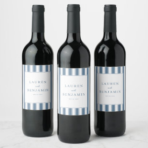 Elegant Blue Striped Nautical Wine Label