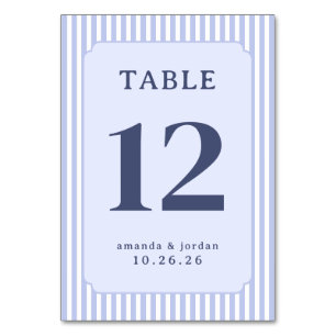 Elegant Blue Striped Table Sign Number