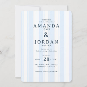 Elegant Blue Striped Wedding Invitation