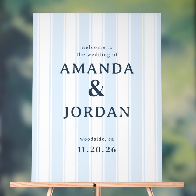 Elegant Blue Striped Wedding Sign (Neutral)