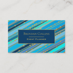 Elegant Blue Stripes and Gold Dots Business Card
