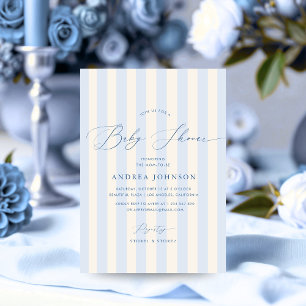 Elegant blue stripes boy baby shower invitation