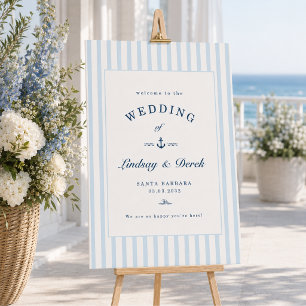 Elegant Blue Stripes Coastal Nautical Wedding Foam Board