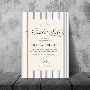 Elegant Blue Stripes Country Club Bridal Shower Invitation
