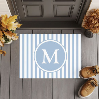 Elegant Blue Stripes Monogram Doormat