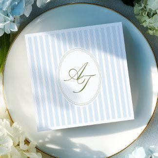 Elegant Blue Stripes Monogram  Napkins