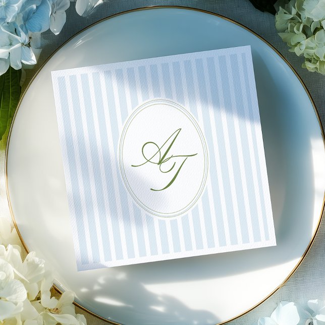 Elegant Blue Stripes Monogram  Napkins (Creator Uploaded)