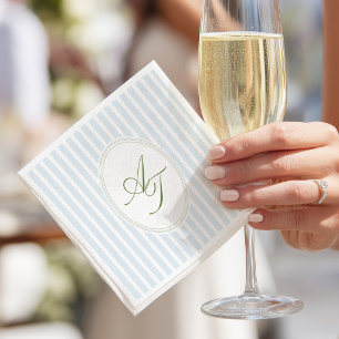 Elegant Blue Stripes Monogram  Napkins