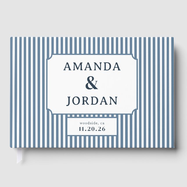 Elegant Blue Stripes Nautical Guest Book (Front)