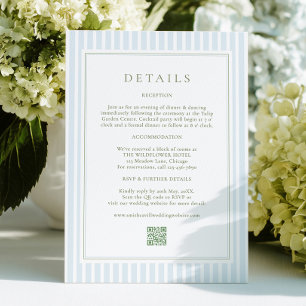 Elegant Blue Stripes Sage Wedding Details Card