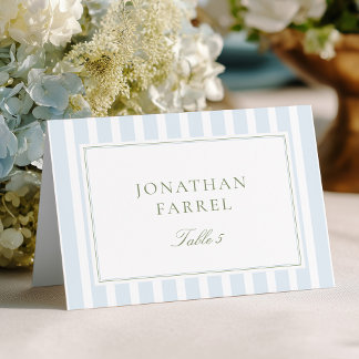 Elegant Blue Stripes Wedding Place Cards