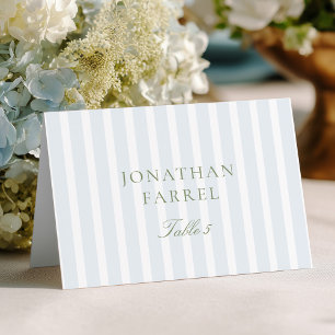 Elegant Blue Stripes Wedding Place Cards