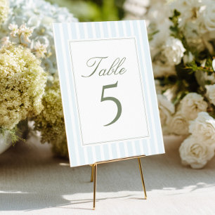 Elegant Blue Stripes Wedding Table Number