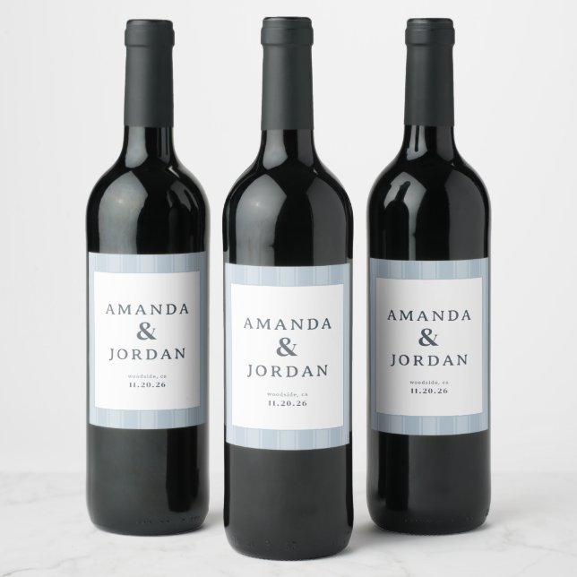 Elegant Blue Stripes Wine Label (Bottles)
