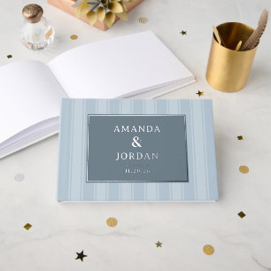 Elegant Blue Stripes With Stars Foil Guest Book