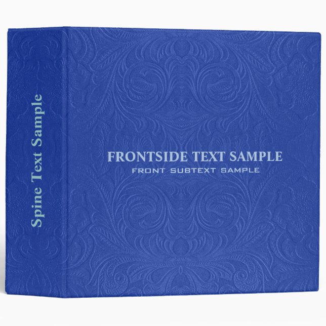 Elegant Blue Suede Leather Look Embossed Flowers 3 Ring Binder (Front/Spine)