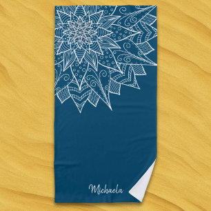 Elegant Blue Summer Floral Beach Towel