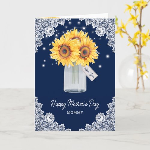 Elegant Blue Sunflower Happy Mothers Day Card