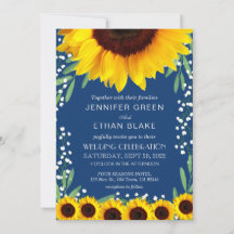 Elegant Blue Sunflower Wedding Invitations