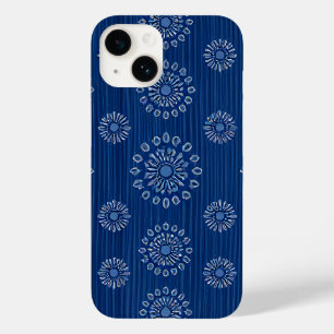 Elegant Blue Sunmica Texture with Floral Pattern Case-Mate iPhone 14 Case