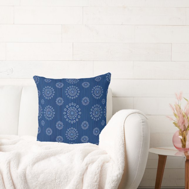 Elegant Blue Sunmica Texture with Floral Pattern Throw Pillow (Couch)