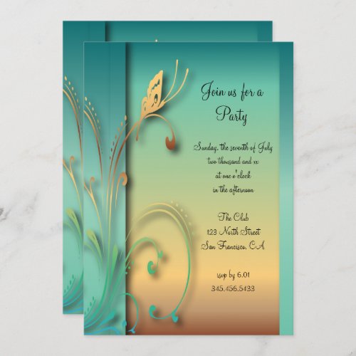 Elegant Blue Sunset Butterfly Party Template