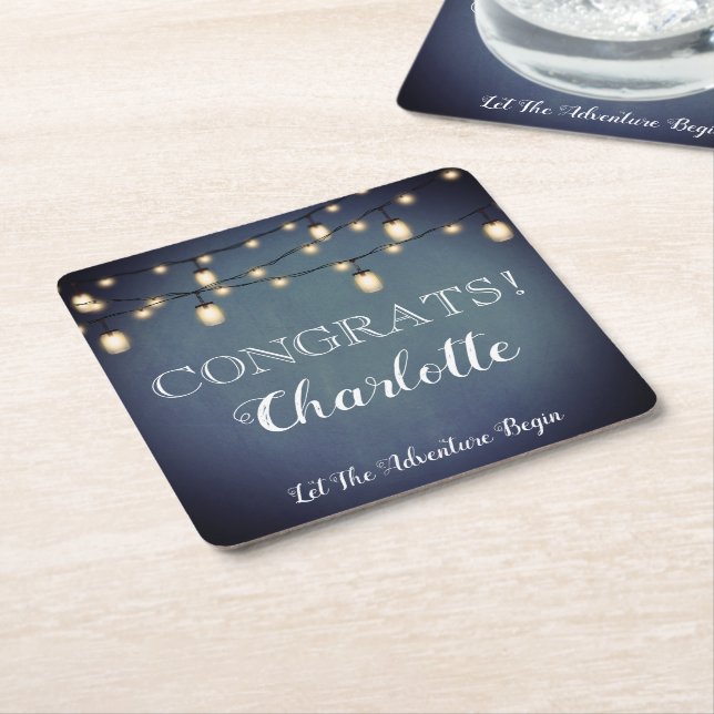Elegant Blue Surprise Retirement Party  Napkins Square Paper Coaster (Angled)
