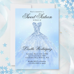 Elegant Blue Sweet Sixteen 16th Birthday Party Invitation