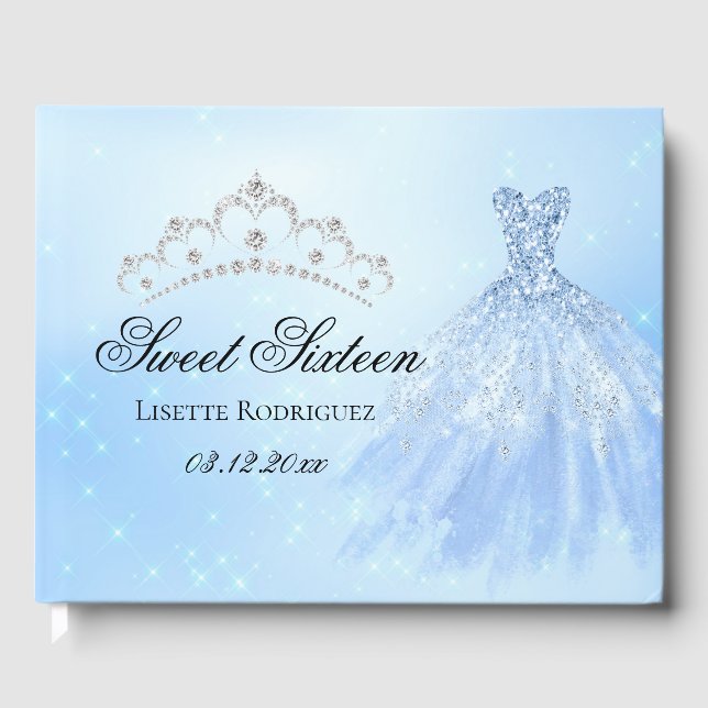 Elegant Blue Sweet Sixteen Guest Book (Front)