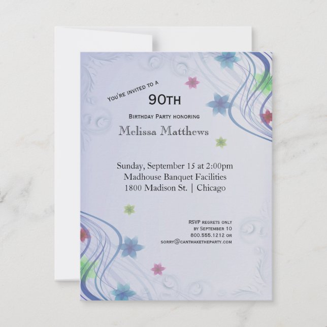 Elegant Blue Swirls And Colorful Waterflowers Invitation (Front)
