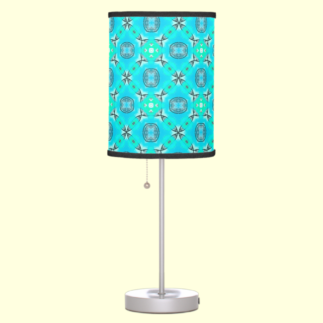 Elegant Blue Teal Abstract Modern Foliage Table Lamp