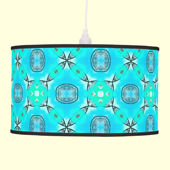 Elegant Blue Teal Abstract Modern Foliage Hanging Lamp