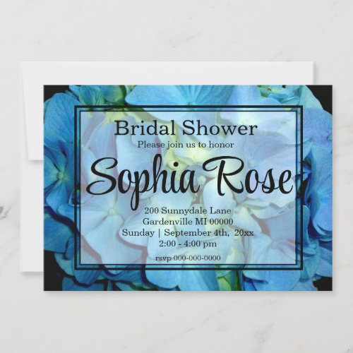 Elegant blue teal floral hydrangeas blue roses invitation