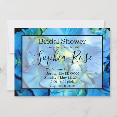 Elegant blue teal floral hydrangeas blue roses invitation