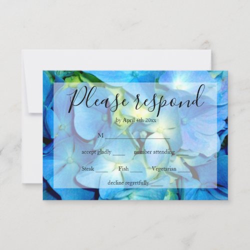 Elegant blue teal floral hydrangeas blue roses RSVP card