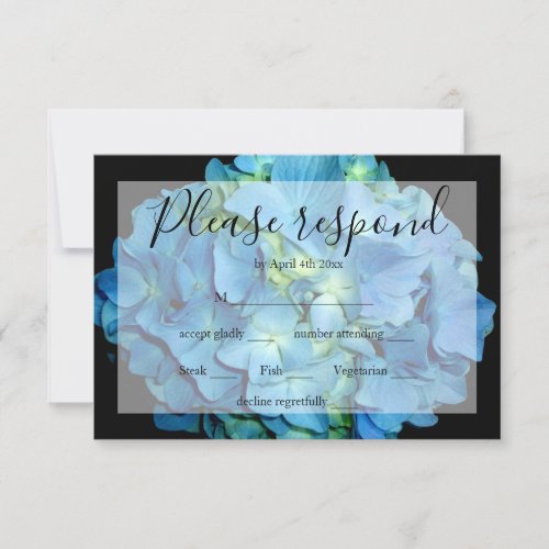 Elegant blue teal floral hydrangeas blue roses RSVP card