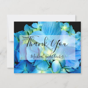 Elegant blue teal floral hydrangeas blue roses thank you card