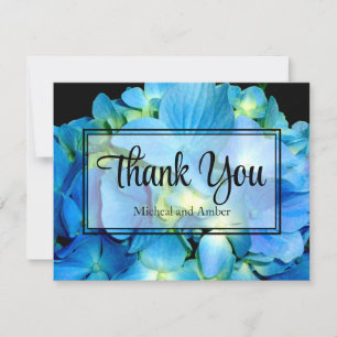 Elegant blue teal floral hydrangeas blue roses thank you card